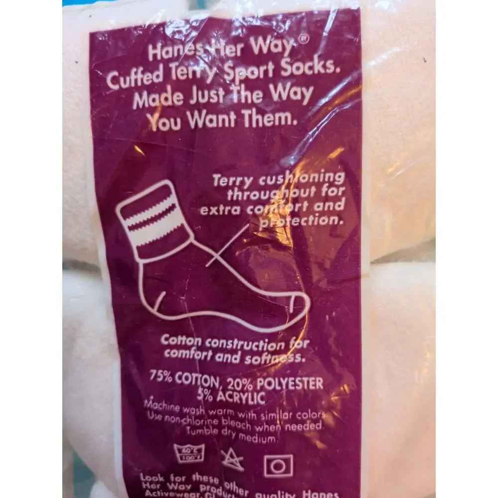 Vtg NOS Hanes Her Way Terry Crew Socks Size 9-11 6 Pack New Sealed USA Made Y2K
